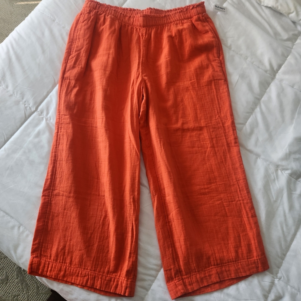 100% Cotton Orange Wide-Leg Crop Pants